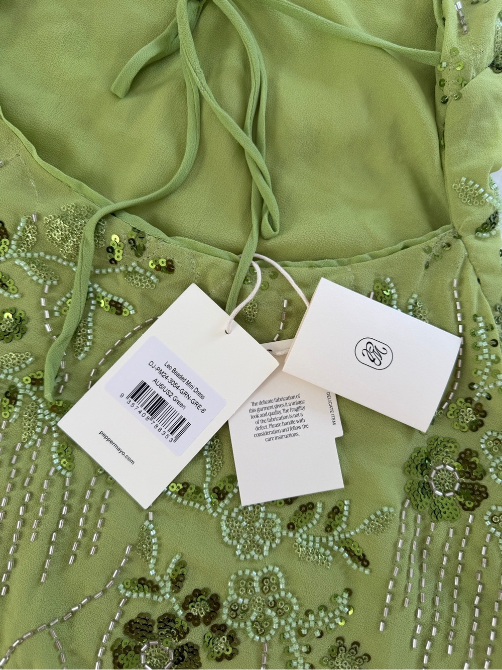 Brand New- Peppermayo Leo Beaded Mini Dress in Green 🥝✨ - Picture 12 of 12